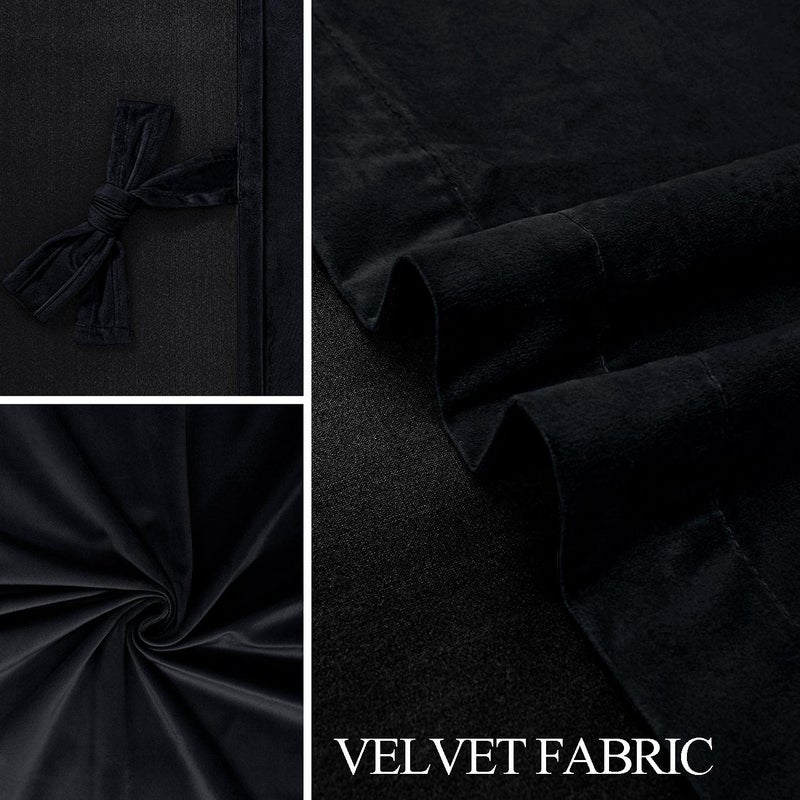 JIUZHEN Black 60 x 96 inches Velvet Blackout Curtains - Extra Wide Insulated Window Covering Noise Absorbing & Privacy Protect Drapes for Living Room/Indoor Decorations  Set of 2 with Tiebacks - Image 5