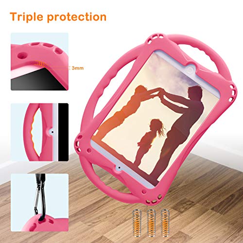 TopEsct Kids Case for iPad mini 5 4 3 2 1,Silicone Childproof Case for iPad mini 5 4 3 2 1, Built-in Handle Stand, Comes with a Strap (Pink) - Image 3