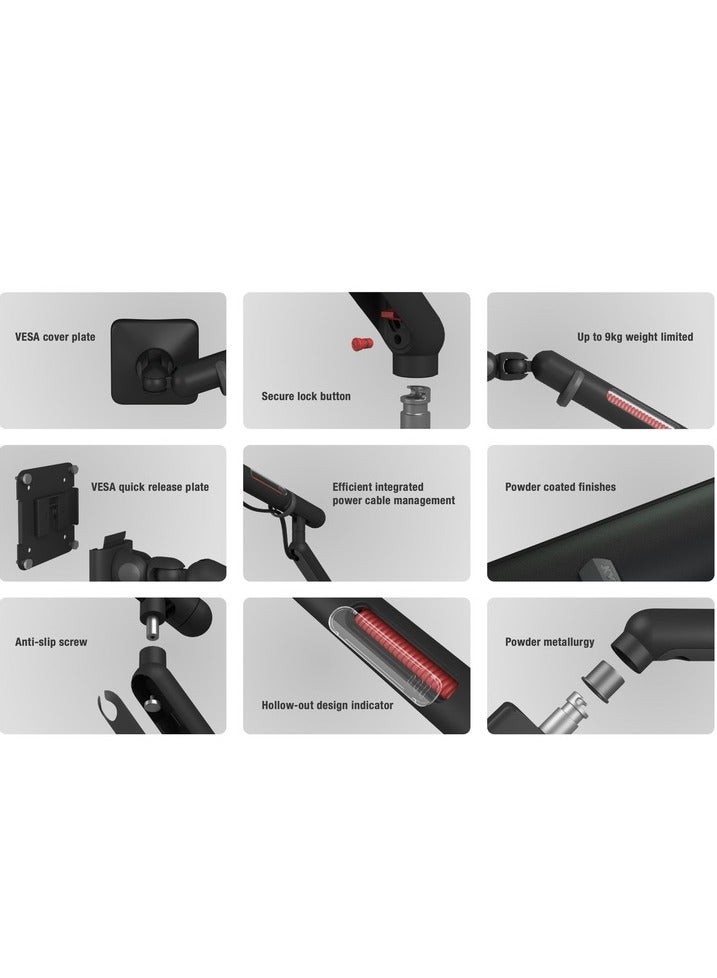 Gaming Monitor Arm Mount: Black, Cable Management, 21" Extension, VESA 75mm/100mm, 18"-28" Monitor Compatibility 9.1kg Weight-Bearing Capacity, Inspired by Star wars Light Saber Design
