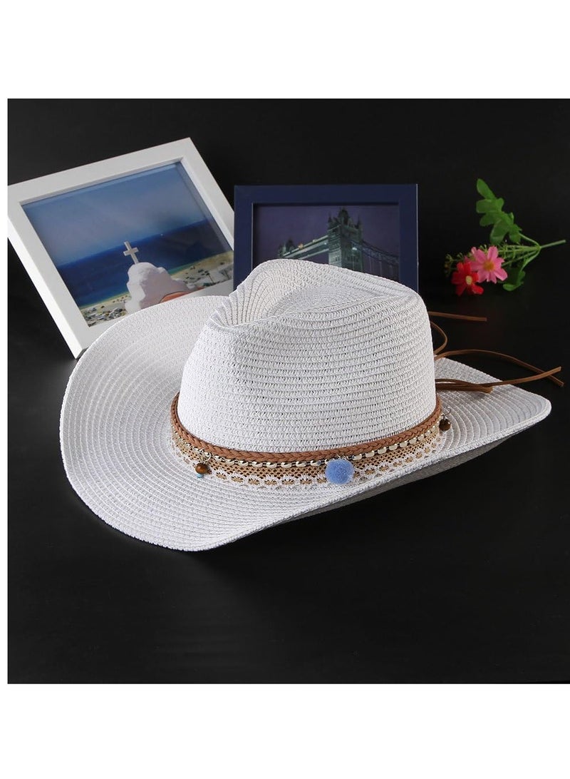 Barakah Cowboy Hat Straw Ceremony Beach Sunscreen Roll Up Wide Brim Western Cowgirl Summer Sun For Women Men Girls - Image 2