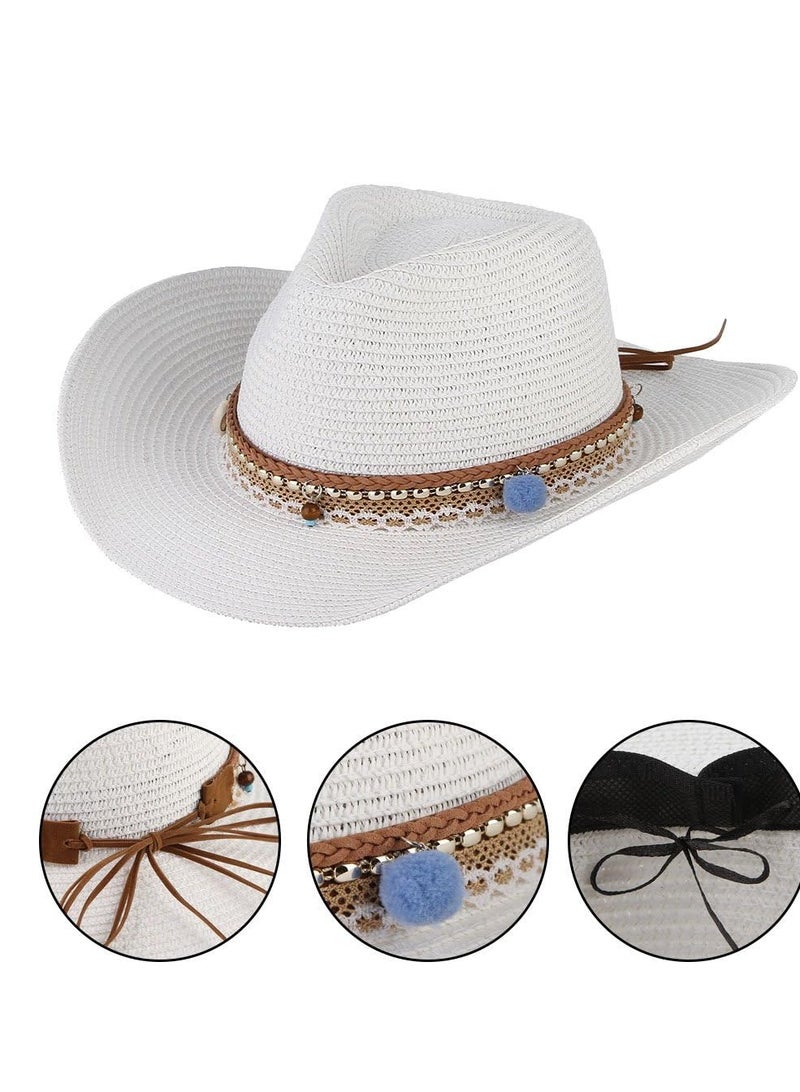 Barakah Cowboy Hat Straw Ceremony Beach Sunscreen Roll Up Wide Brim Western Cowgirl Summer Sun For Women Men Girls - Image 3