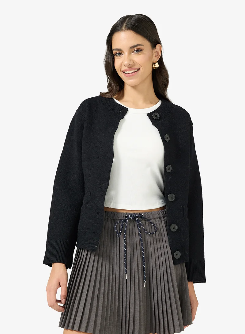 Ginger Button Up Wool Blend Structured Cardigan