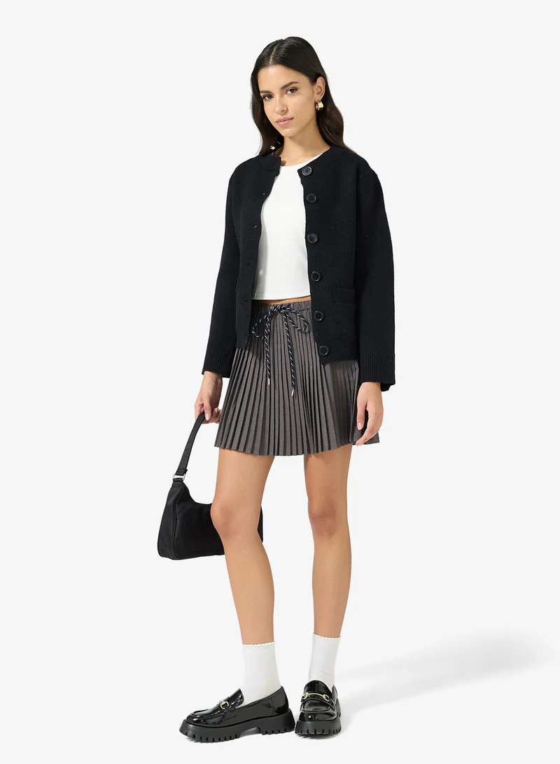 Ginger Button Up Wool Blend Structured Cardigan