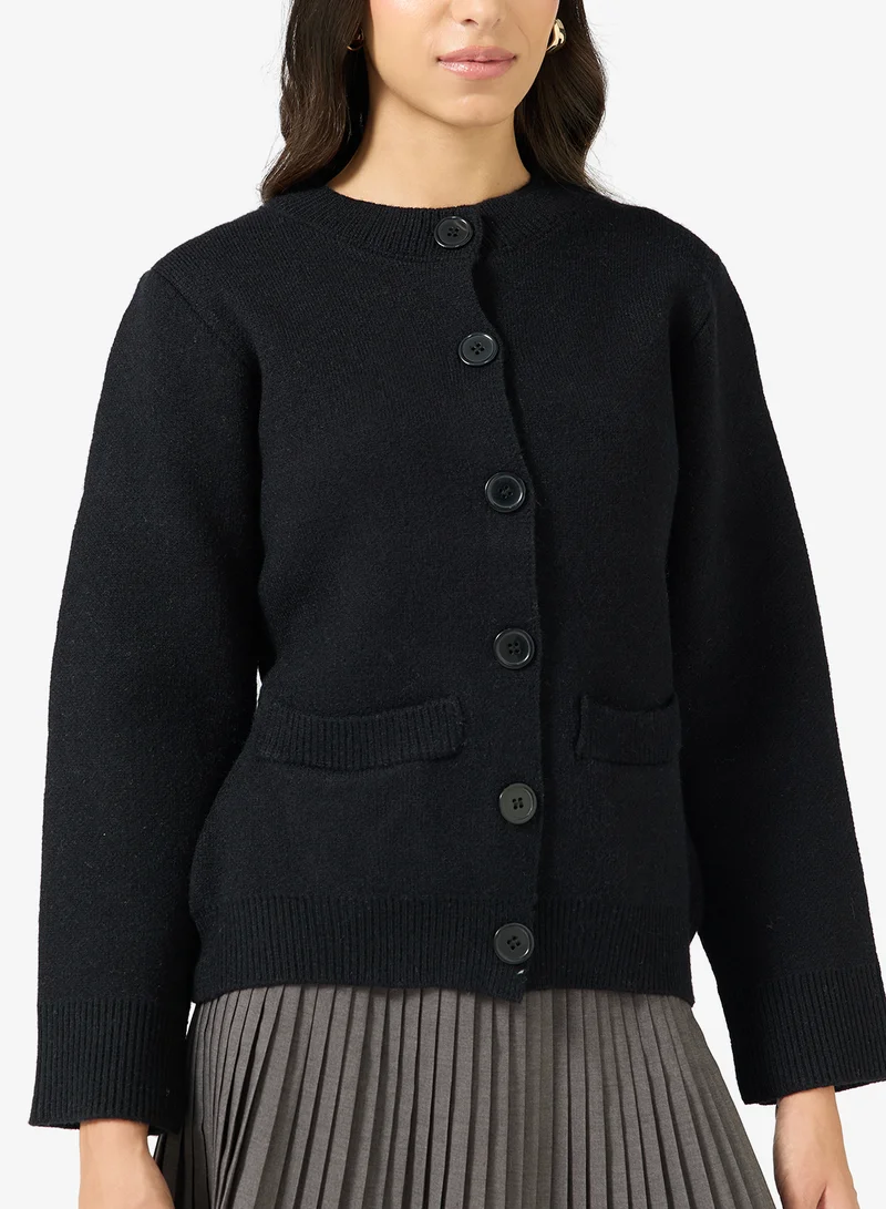 Ginger Button Up Wool Blend Structured Cardigan