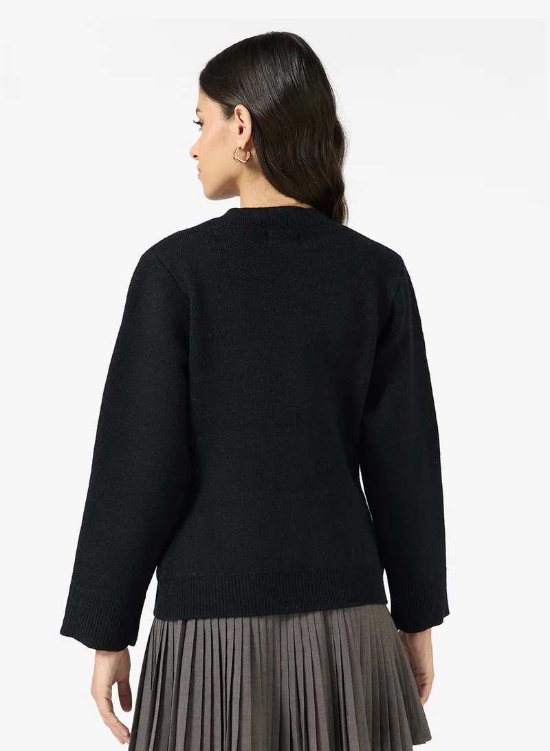 Ginger Button Up Wool Blend Structured Cardigan