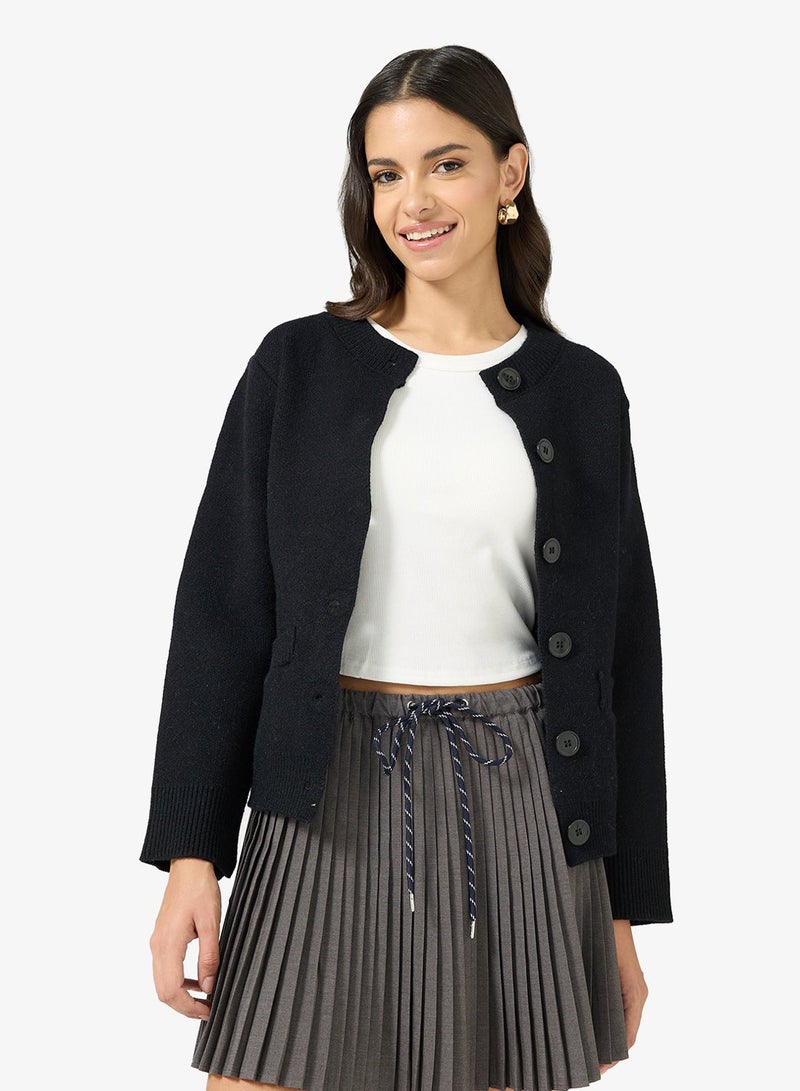 Ginger Button Up Wool Blend Structured Cardigan - Image 3