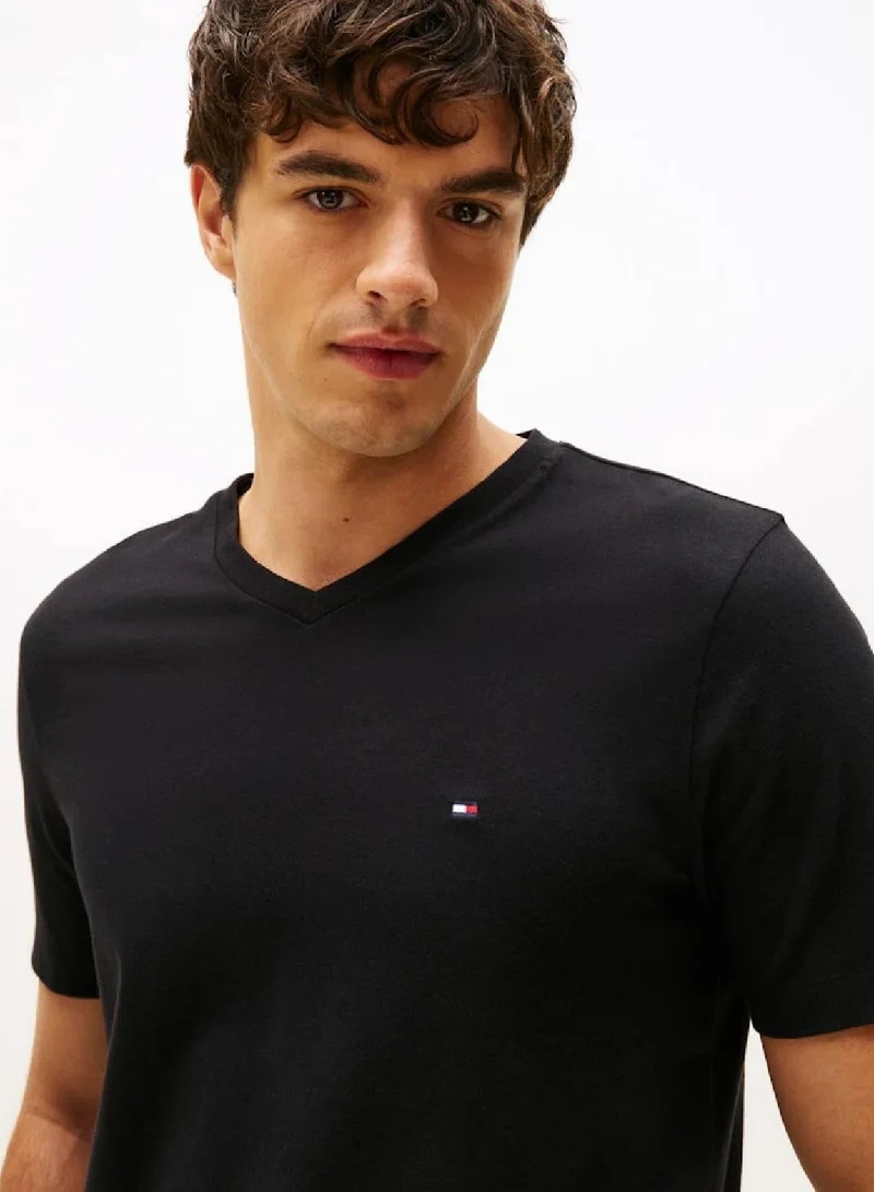 Tommy Hilfiger Black Flag Embroidery V-Neck T-Shirt for Men | Best Price UAE