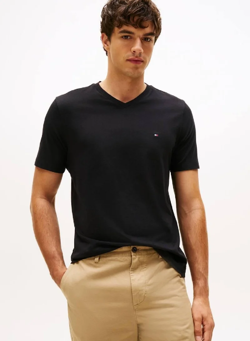 Flag Embroidery V-Neck T-Shirt