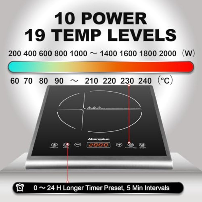 2000W Portable Commercial Induction Cooktop, Slim Stainless Steel Electric Hot Plate with Non-Pulse Continuous Heating for Small Restaurant and Professional Kitchen - Image 4