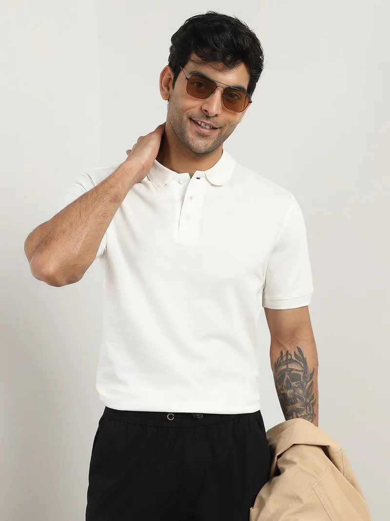 نوبيرو Men's Cotton Solid Regular Fit Polo Shirt