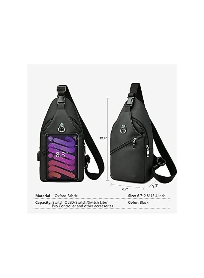 erorex Crossbody Gaming Bag, Portable Waterproof Travel Bag, for Nintendo Switch, Lite, OLED, Backpack Carrying Case Boy for Console Dock Accessories Storage, USB Charging Port - Image 5
