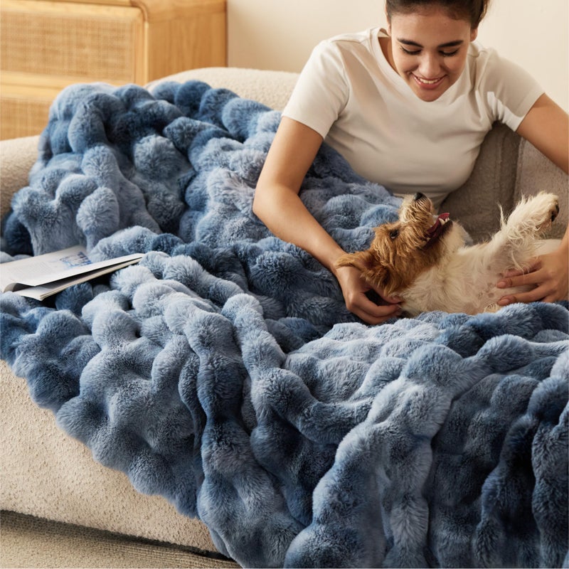 Bedsure GentleSoft Fluffy Fuzzy Tie-dye Blue Throw Blanket, Soft Cozy Fleece Faux Fur Blanket for Couch, Navy Blue Room Decor Minky Velvet Bed Cover, Thick Warm Plush Women Men Birthday Gifts - Image 1