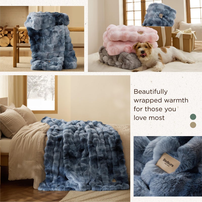 Bedsure GentleSoft Fluffy Fuzzy Tie-dye Blue Throw Blanket, Soft Cozy Fleece Faux Fur Blanket for Couch, Navy Blue Room Decor Minky Velvet Bed Cover, Thick Warm Plush Women Men Birthday Gifts - Image 5