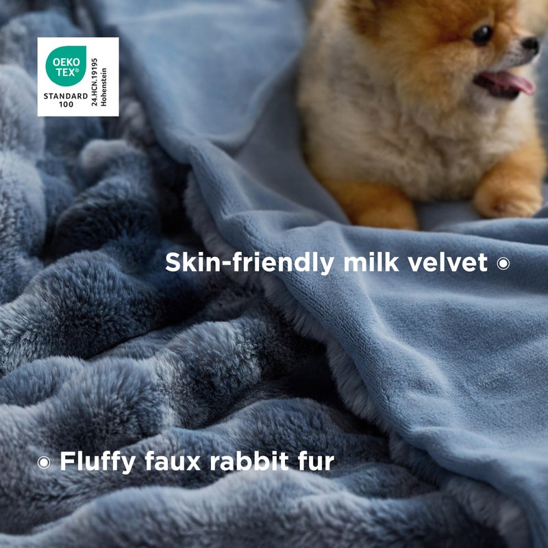 Bedsure GentleSoft Fluffy Fuzzy Tie-dye Blue Throw Blanket, Soft Cozy Fleece Faux Fur Blanket for Couch, Navy Blue Room Decor Minky Velvet Bed Cover, Thick Warm Plush Women Men Birthday Gifts - Image 3