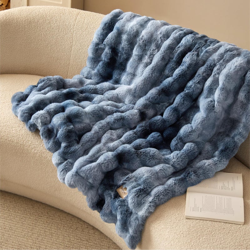 Bedsure GentleSoft Fluffy Fuzzy Tie-dye Blue Throw Blanket, Soft Cozy Fleece Faux Fur Blanket for Couch, Navy Blue Room Decor Minky Velvet Bed Cover, Thick Warm Plush Women Men Birthday Gifts - Image 4