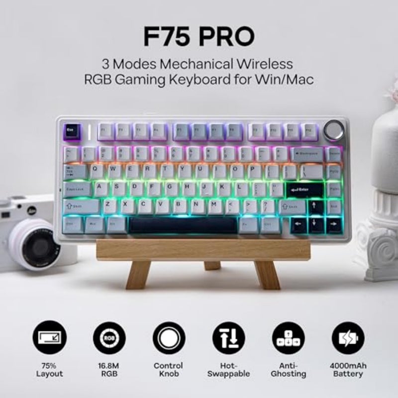 AULA F75 PRO 75 Mechanical Custom Creamy Keyboard BT 5.0/ USB-C/ 2.4 GHz Wireless Gaming Keyboard Gasket Mount Hot-Swappable Rotary Knob RGB Backlight Reaper Switches Compatible With Windows And Mac - Image 2