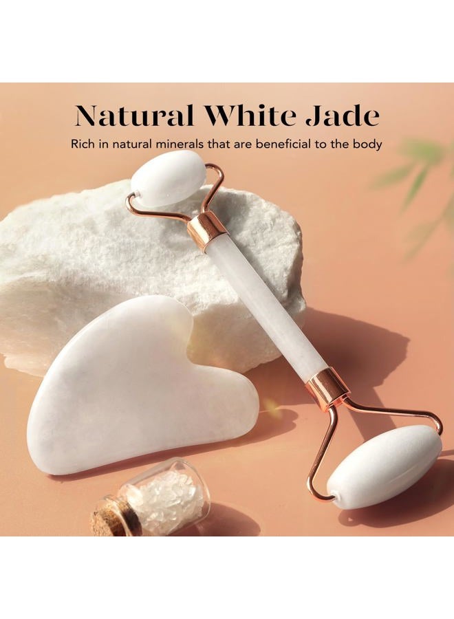 BAIMEI Jade Roller & Gua Sha Set Face Roller and Gua Sha Facial Tools for Skin Care Routine and Puffiness, Self Care Gift for Men Women - White - Image 2