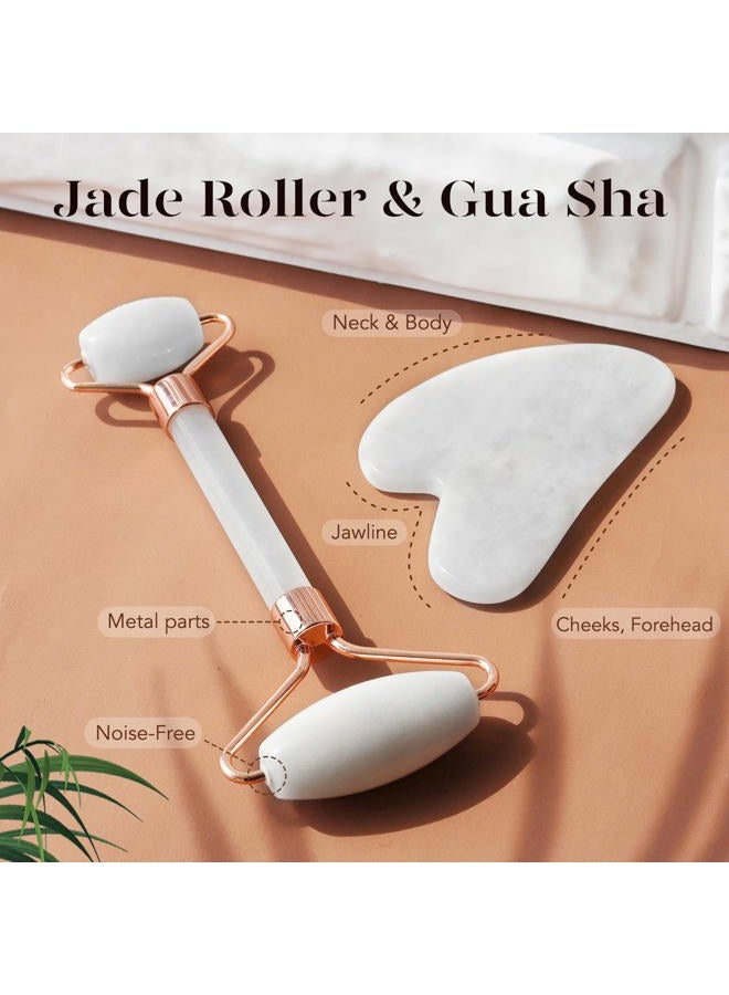 BAIMEI Jade Roller & Gua Sha Set Face Roller and Gua Sha Facial Tools for Skin Care Routine and Puffiness, Self Care Gift for Men Women - White - Image 3
