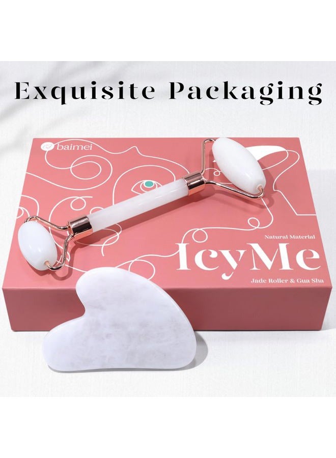 BAIMEI Jade Roller & Gua Sha Set Face Roller and Gua Sha Facial Tools for Skin Care Routine and Puffiness, Self Care Gift for Men Women - White - Image 5