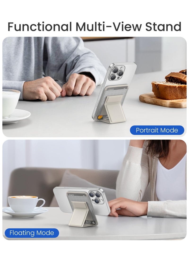 GONEZ for MagSafe Wallet with Stand, Stronger Magnetic Card Holder for iPhone 16/15/14/13/12 Series, Premium Leather Phone Wallet with RFID Blocking, 1 Slot, Fit 5 Cards, Off-White  - Image 3