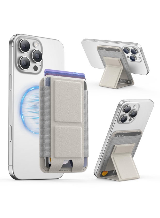 GONEZ for MagSafe Wallet with Stand, Stronger Magnetic Card Holder for iPhone 16/15/14/13/12 Series, Premium Leather Phone Wallet with RFID Blocking, 1 Slot, Fit 5 Cards, Off-White  - Image 1
