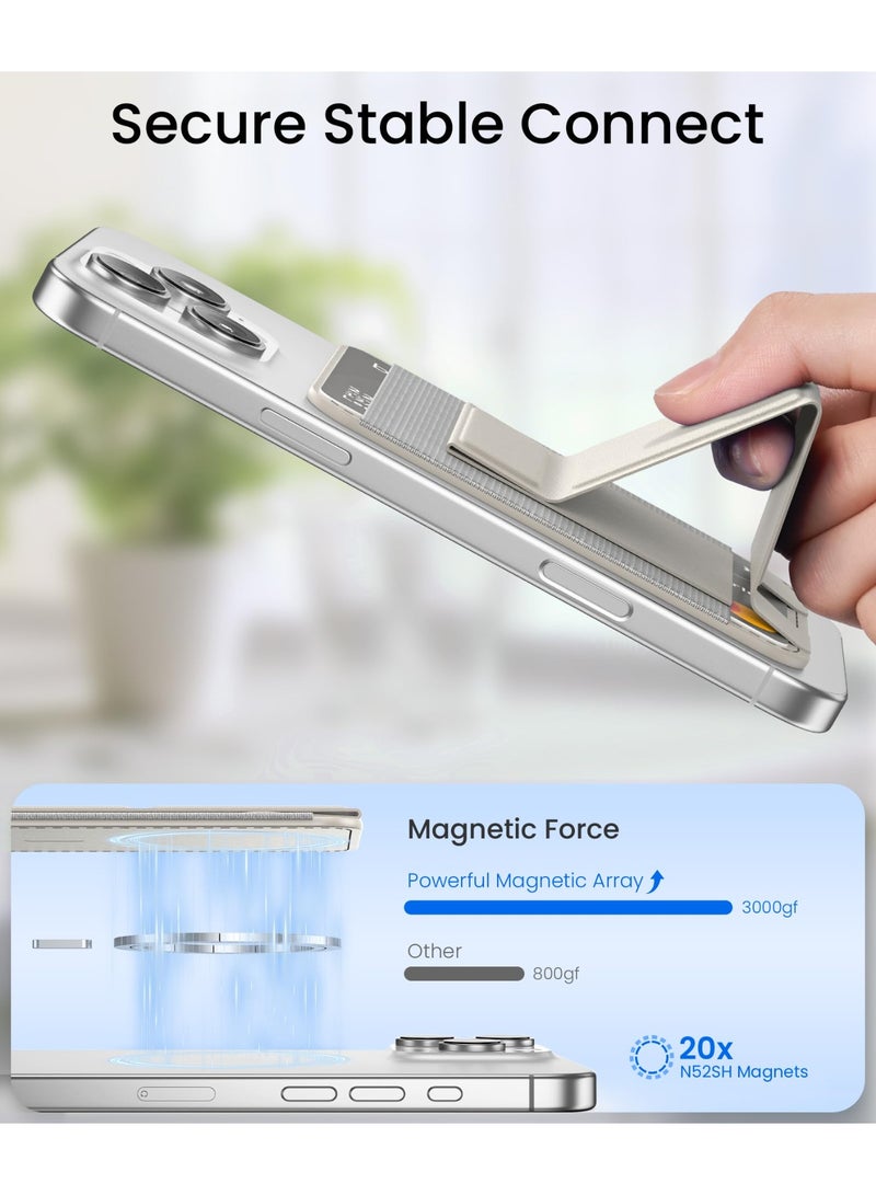 GONEZ for MagSafe Wallet with Stand, Stronger Magnetic Card Holder for iPhone 16/15/14/13/12 Series, Premium Leather Phone Wallet with RFID Blocking, 1 Slot, Fit 5 Cards, Off-White  - Image 5