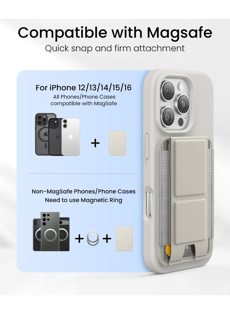 GONEZ for MagSafe Wallet with Stand, Stronger Magnetic Card Holder for iPhone 16/15/14/13/12 Series, Premium Leather Phone Wallet with RFID Blocking, 1 Slot, Fit 5 Cards, Off-White  - Image 2