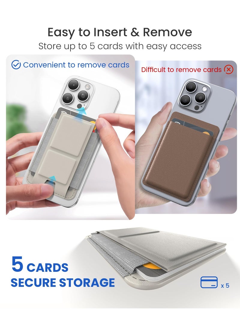 GONEZ for MagSafe Wallet with Stand, Stronger Magnetic Card Holder for iPhone 16/15/14/13/12 Series, Premium Leather Phone Wallet with RFID Blocking, 1 Slot, Fit 5 Cards, Off-White  - Image 4