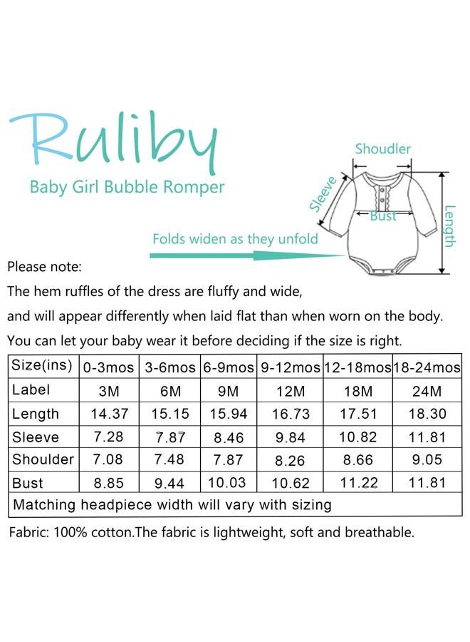 Ruliby Baby Girl Outfit Cotton Bubble Romper Floral Dress Infant Girls Clothes 3-pack, Long-sleeved Beige/Orange Floral/Light Khaki, 0-3 Months - Image 2