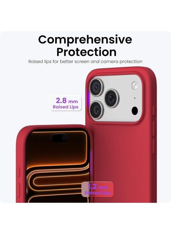 جراب متوافق مع iPhone 17 Pro Max مقاس 6.9 بوصة، غطاء واقٍ رفيع من السيليكون السائل بثلاث طبقات من المطاط الناعم المقاوم للصدمات مع بطانة من الألياف الدقيقة المضادة للخدش (أحمر غامق) - Image 2