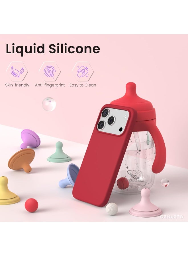 جراب متوافق مع iPhone 17 Pro Max مقاس 6.9 بوصة، غطاء واقٍ رفيع من السيليكون السائل بثلاث طبقات من المطاط الناعم المقاوم للصدمات مع بطانة من الألياف الدقيقة المضادة للخدش (أحمر غامق) - Image 3