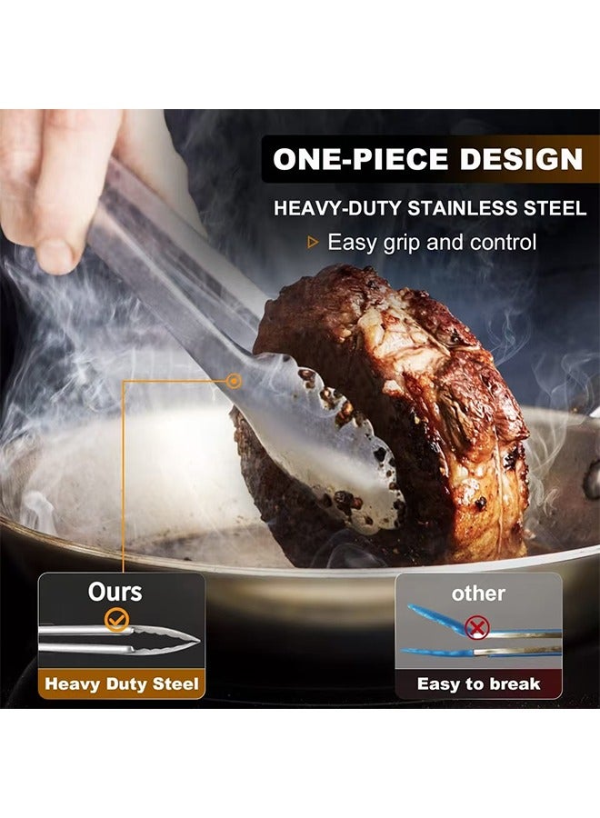 الفولاذ المقاوم للصدأ مطبخ الطبخ كماشة ، مقاومة للحرارة 600 درجة الفولاذ المقاوم للصدأ مطبخ كماشة ، مثالية للأغذية وسلطة للشواء مجموعة ( 27 سم و 34 سم ) - Image 5