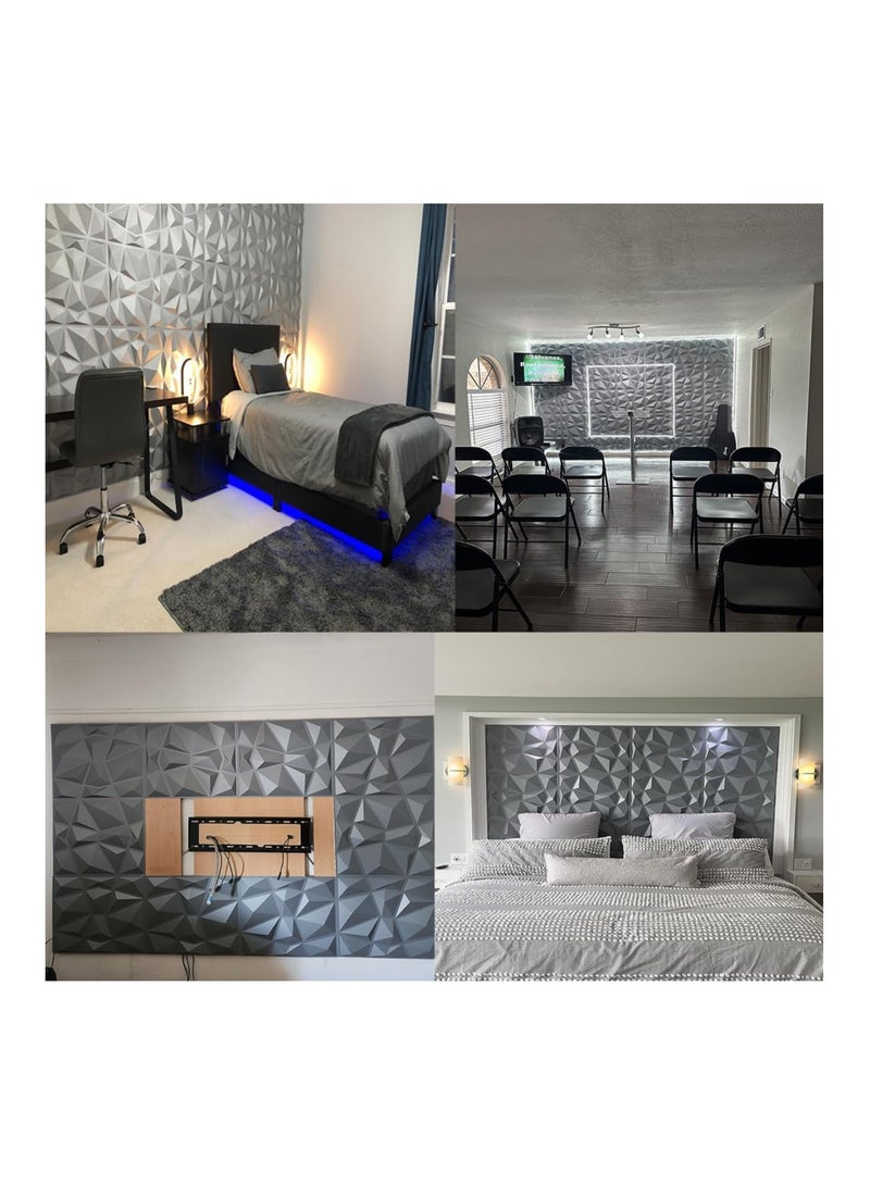 لوحات الحائط ثلاثية الأبعاد بتصميم الماس من PVC - 12 قطعة، ألواح جدران ثلاثية الأبعاد بقياس 50x50 سم، بتأثير نصف فضي لتغطية وتزيين الحائط.