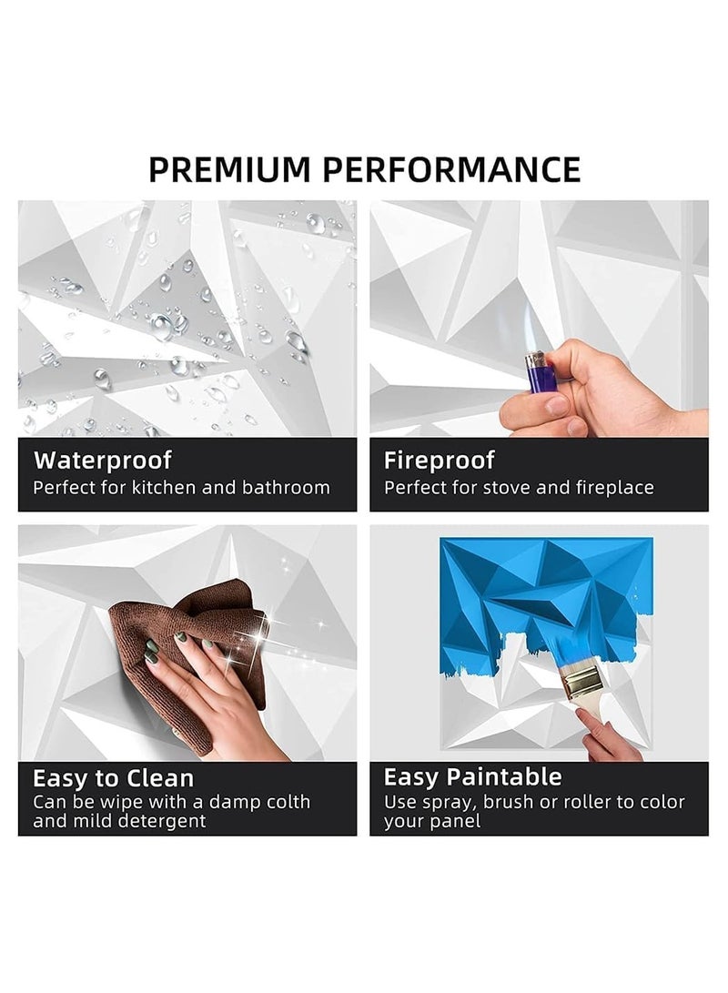 لوحات الحائط ثلاثية الأبعاد بتصميم الماس من PVC - 12 قطعة، ألواح جدران ثلاثية الأبعاد بقياس 50x50 سم، بتأثير نصف فضي لتغطية وتزيين الحائط.