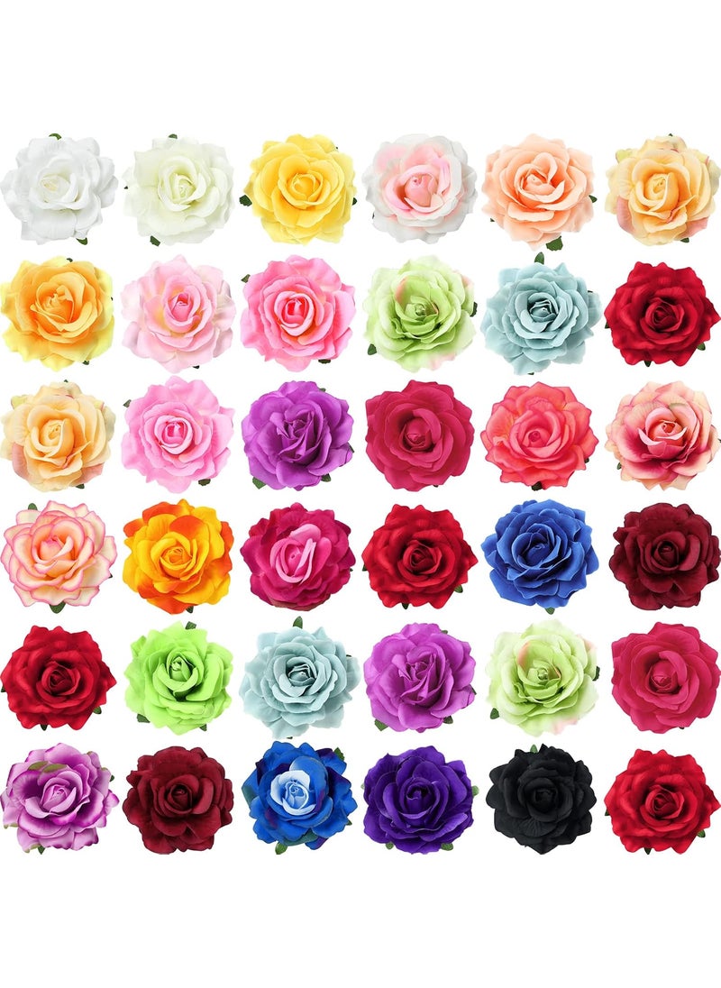 Waydress Waydress 30 Packs Flower Hair Clip Rose Hair Accessories Floral Hairpin Brooch Flowers Pin Brooch for Bridal Headpiece Accessories Wedding(28 Colors,4 Inch) 
