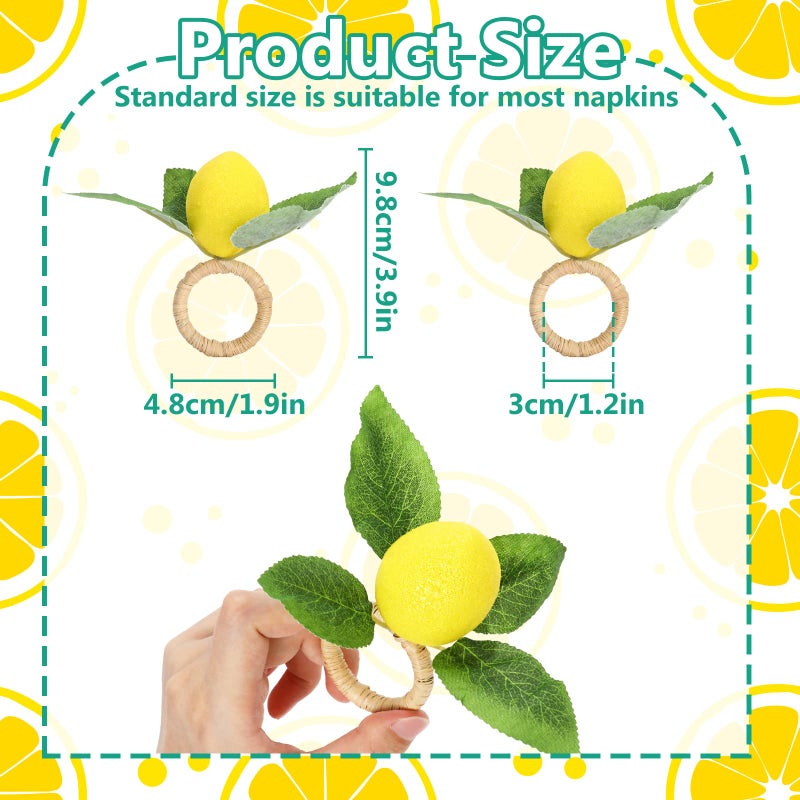 وولاين Whaline 15pcs حلقات منديل الليمون فو فولكن منديل الليمون ريفي مزرعة الليمون كرمة من منديل الخواتم الصفراء الصيفية الفاكهة الابازيم لحفل الزفاف عيد ميلاد حفل عشاء الطاولة - Image 2
