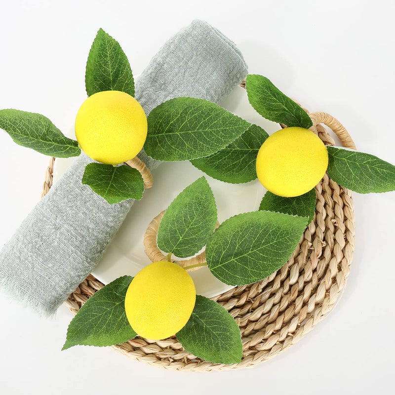 وولاين Whaline 15pcs حلقات منديل الليمون فو فولكن منديل الليمون ريفي مزرعة الليمون كرمة من منديل الخواتم الصفراء الصيفية الفاكهة الابازيم لحفل الزفاف عيد ميلاد حفل عشاء الطاولة - Image 4