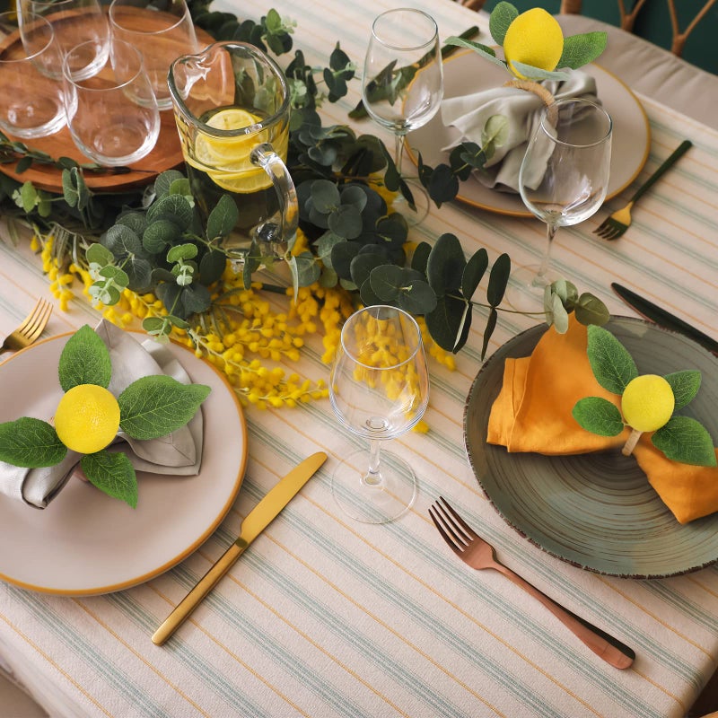 وولاين Whaline 15pcs حلقات منديل الليمون فو فولكن منديل الليمون ريفي مزرعة الليمون كرمة من منديل الخواتم الصفراء الصيفية الفاكهة الابازيم لحفل الزفاف عيد ميلاد حفل عشاء الطاولة - Image 5