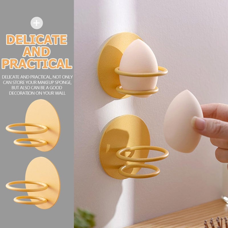PRETYZOOM Wall-mounted Makeup Puff Rack Holder, 2pcs Yellow Egg Sponge Display Stand Organizer for Facial Sponges and Powder Puff Storage in Bathroom - Image 5