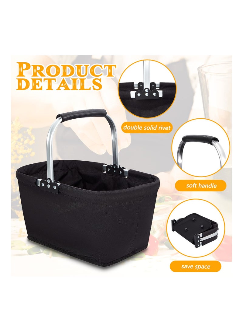 SOLARAE Folding Large Picnic Basket Shopping Basket, Portable Market Basket with Handle, Fruit Vegetable Gathering Basket, Reusable Collapsible Basket Grocery Bag Storage Organizer Basket, Black - Image 5