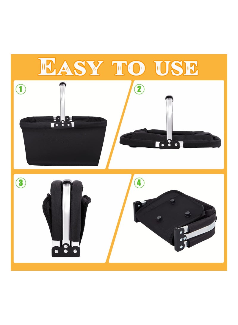 SOLARAE Folding Large Picnic Basket Shopping Basket, Portable Market Basket with Handle, Fruit Vegetable Gathering Basket, Reusable Collapsible Basket Grocery Bag Storage Organizer Basket, Black - Image 3