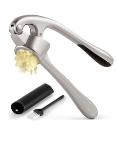 MahMir MahMir® Kitchen Premium Garlic Press with Soft, Easy to Squeeze Handle Includes Silicone Garlic Peeler & Cleaning Brush  3 Piece Garlic Mincer Tool Sturdy Easy to Clean Garlic and Ginger Crusher  - Image 1
