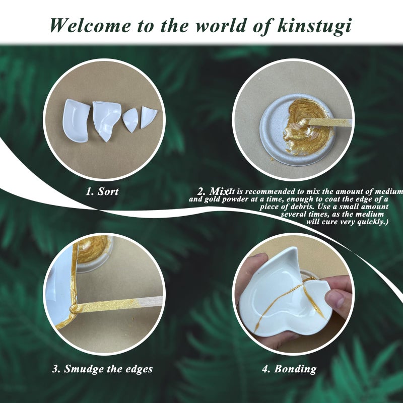 1DFAUL Kintsugi Repair Kit Gold, Japanese Kintsugi Kit to Improve Your Ceramic, Repair Your Meaningful Pottery with Gold Powder Medium, Perfect for Beginners Restoring Meaningful Gifts - Image 2