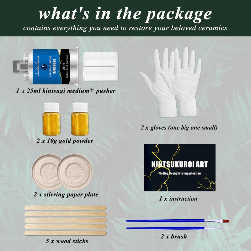 1DFAUL Kintsugi Repair Kit Gold, Japanese Kintsugi Kit to Improve Your Ceramic, Repair Your Meaningful Pottery with Gold Powder Medium, Perfect for Beginners Restoring Meaningful Gifts - Image 5