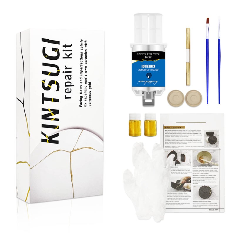 1DFAUL Kintsugi Repair Kit Gold, Japanese Kintsugi Kit to Improve Your Ceramic, Repair Your Meaningful Pottery with Gold Powder Medium, Perfect for Beginners Restoring Meaningful Gifts - Image 1