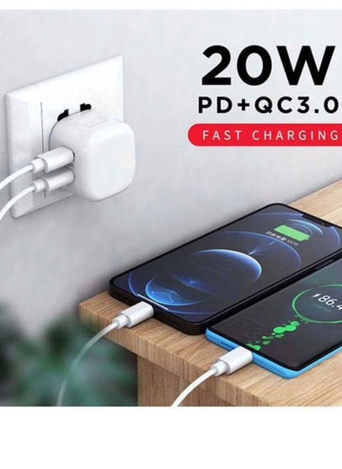 20W USB Type C PD 3.0 Wall Charger Power Adapter with USB C Plug Fast Charging for Phones and 1M Cable for iPhone  12 mini