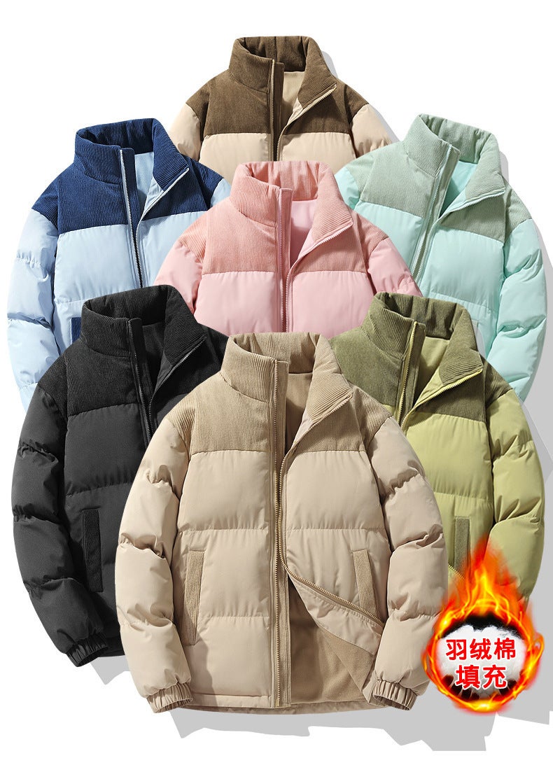 2023 New Cotton-Padded Coat Men'S Fashion Brand Contrast Color Fashion Loose Bread Coat Cotton-Padded Coat Thickened Warm Cotton-Padded Coat - Image 5