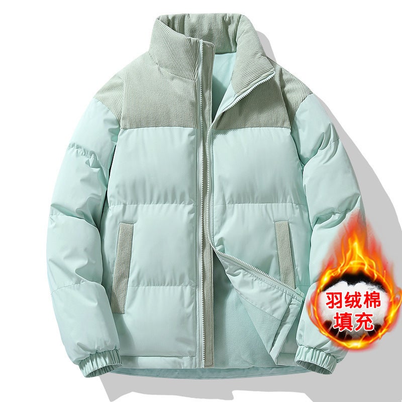 2023 New Cotton-Padded Coat Men'S Fashion Brand Contrast Color Fashion Loose Bread Coat Cotton-Padded Coat Thickened Warm Cotton-Padded Coat - Image 3