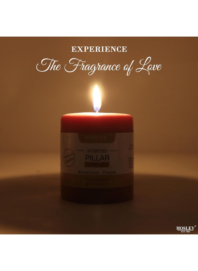 Hosley - HOSLEY 3 Inch Long|Hazelnut Creme Fragrance Brown Pillar Candles|Soy & Paraffin Wax Candles for Home Decor|45 Hours Burning Time| Smokeless & Dripless|2.75 Inch Diameter|Pack of 1 - Image 1