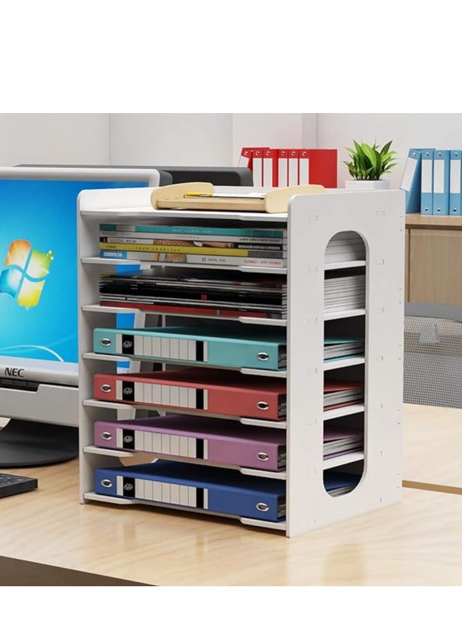 Generic 7 Tier File Rack Office Supplies Document Storage Rack Desktop Organizer with Pencil Holder Office Desktop File Paper Organizer A4 Paper Holder for Home Office School  - Image 1